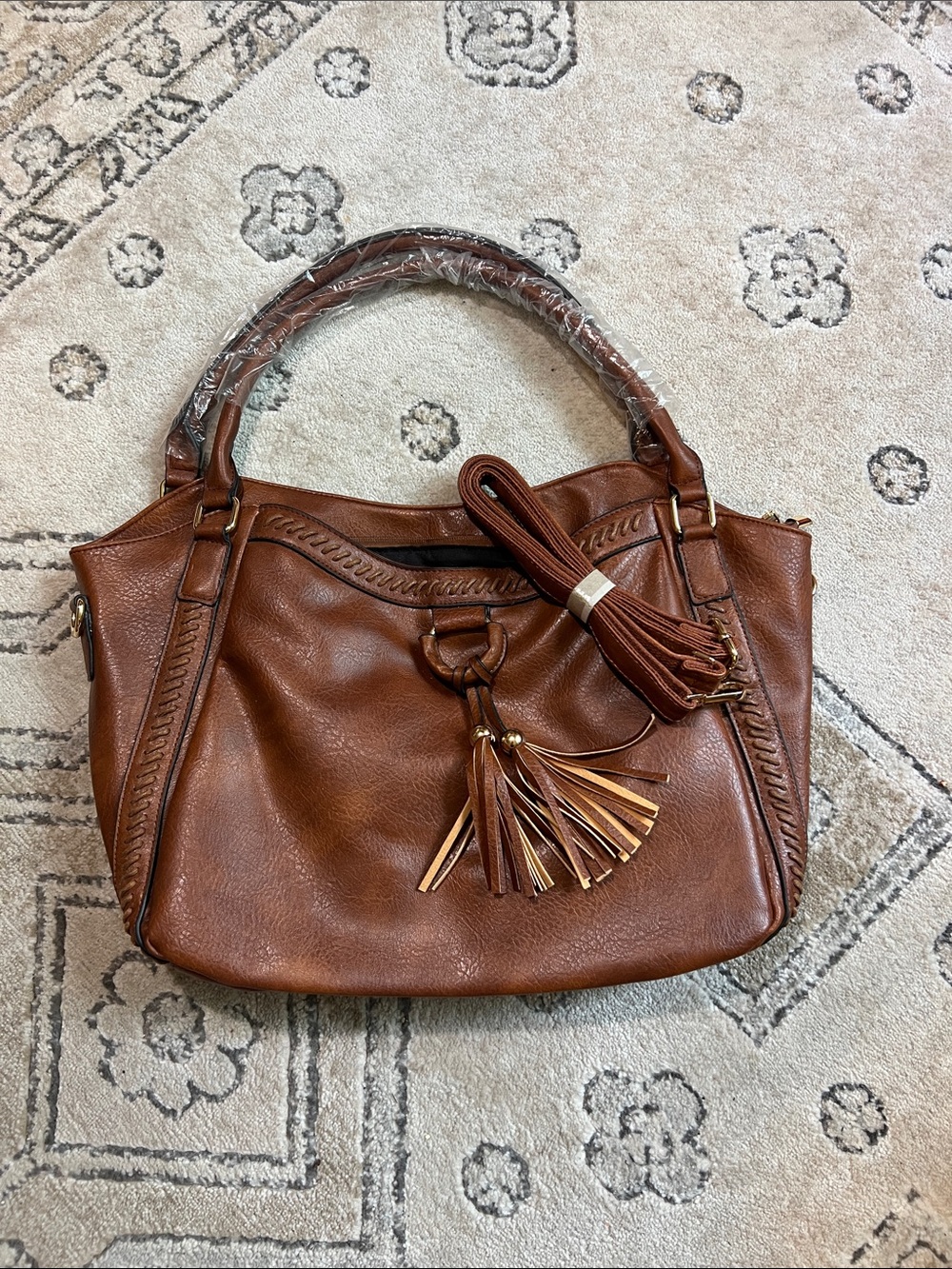 Women's Brown Leather Tassel Satchel Tote Bag